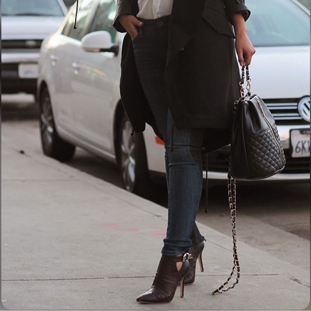 Anne Michelle Momentum 99 Black Faux Leather Pointed Toe Vented Upper Bootie 7.5 - Picture 2 of 13